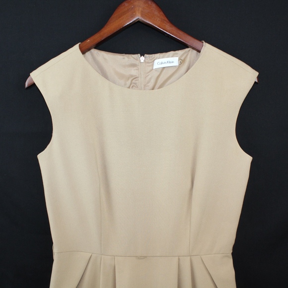Calvin Klein Tan Pleated Dress, sz: 4 - Picture 3 of 8